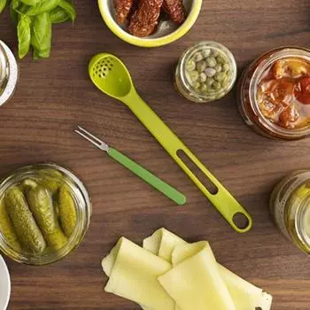 1 комплект дуршлага 2 в 1 с длинной ручкой, против царапин, ложка для фильтрации консервированного фруктового сока, кухонные принадлежности зелёный