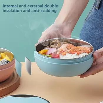 1 комплект, двухслойный чехол для бенто, сохраняет свежесть, длительный срок службы, полезный контейнер для бенто для пикника на открытом воздухе со складной ложкой, ежедневное использование синий