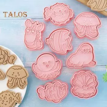 1 комплект, форма для печенья, узор морского животного, легко чистящаяся, антикоррозийная, прочная, детская праздничная форма для печенья, трафареты, кухонные инструменты розовый