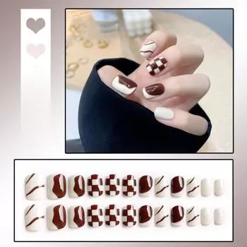 1 комплект французских накладных ногтей, аксессуары для дизайна ногтей с полным покрытием, съемные искусственные кончики для ногтей с клеем 8