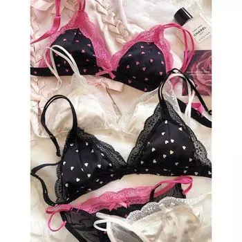 1 комплект/французский ультратонкий комплект нижнего белья с треугольными чашками, новый сексуальный кружевной сетчатый летний дышащий комплект с бюстгальтером из шелковой ткани, удобный бюстгальтер S чёрный