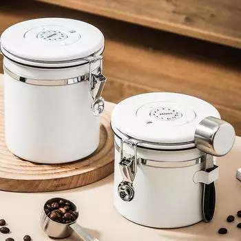 1 комплект, герметичная банка из нержавеющей стали, 1200/1500/1800 мл, односторонний клапан CO2, практичная герметичная банка для кофе, чайные листья с крышкой 1200ml белый