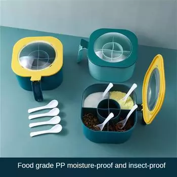 1 комплект, герметичная коробка для приправ большой емкости с ручкой, ложки, 4 в 1, мультисетки, банка для специй, кухонный контейнер для хранения приправ