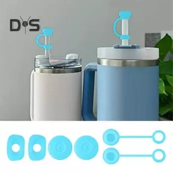 1 комплект, гибкая пробка, не содержащая BPA, прочная соломенная крышка для чашки, герметичная заглушка синий