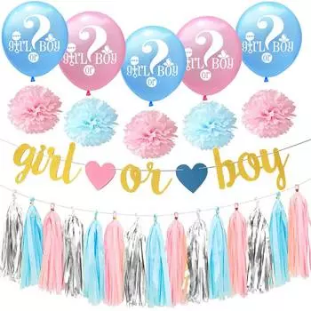 1 комплект гирлянд из бумажных цветов с кисточками, латексные шары с надписью «Мальчик или девочка», украшение для вечеринки с указанием пола ребенка