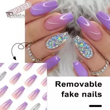 1 комплект, градиентные блестящие накладные ногти фиолетового цвета, долговечные экологически чистые маникюрные накладные ногти для домашнего танцевального клуба фиолетовый