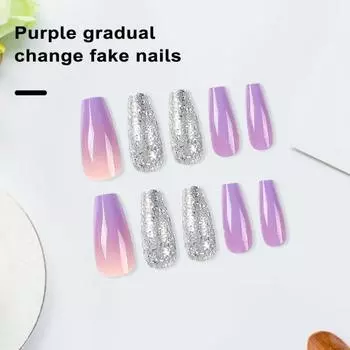 1 комплект градиентных домашних искусственных ногтей Экологичные фиолетовые долговечные блестящие маникюрные поддельные ногти для танцевального клуба