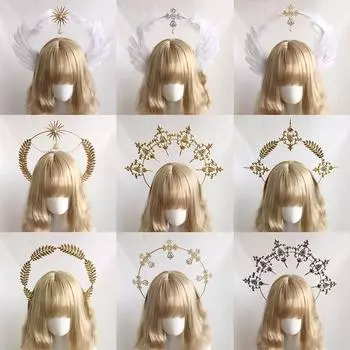 1 комплект Halo Crown Angel Feather Wings головной убор Halo Goddess головной убор KC головной убор аксессуары для головных уборов Готическая Лолита A