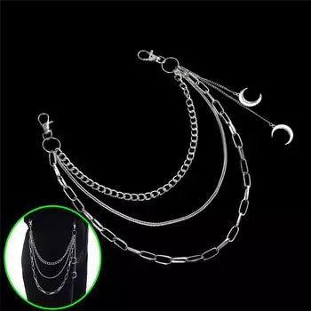 1 комплект Harajuku готических аксессуаров для женщин, подвески в виде луны, цепочка на джинсовых брюках унисекс 42cm серебряный