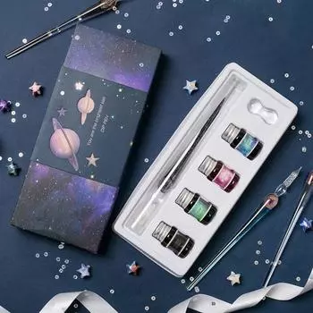 1 комплект хрустальной ручки, сказочная гладкая извивающаяся нежная винтажная стеклянная ручка для каллиграфии чёрный