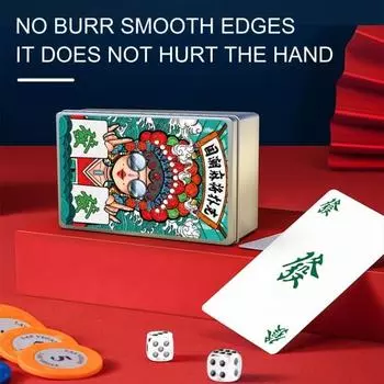 1 комплект игральных карт для маджонга с кубиками, китайская традиционная опера с принтом, водонепроницаемая портативная мини-бумага, покерная карта Mah Jongg, дорожная семейная карточная игра зелёный