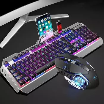 1 комплект игровых механических проводных 16 RGB-подсветок эргономичной клавиатуры + мыши белый