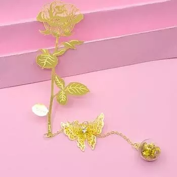 1 комплект, имитация розы, устойчивая к царапинам подарочная закладка, полая прозрачная текстура, романтическая закладка, праздничная поставка золотистый