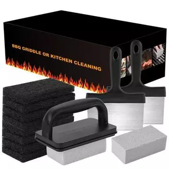 1 комплект инструментов для чистки гриля для барбекю с ручкой, скребок, чистящая подушечка, щетка для пемзы, многофункциональный набор для чистки гриля с плоской вершиной для барбекю