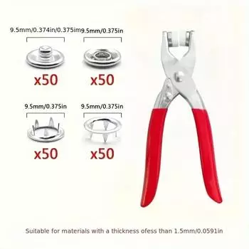 1 комплект инструментов для установки пряжки с пятью лапками, для 9,5-миллиметровой цельной темной пряжки, пуговицы из нержавеющей стали для одежды красный