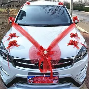 1 комплект искусственных цветов, банты, вуали, банты для украшения свадебного автомобиля, украшения для свадебного автомобиля, ленты для дверных ручек, шелковые цветы
