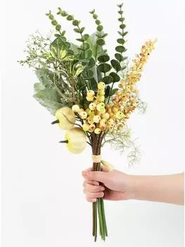 1 комплект искусственных цветов, искусственных растений, искусственных флокированных ушей ягнят, листьев, искусственной зелени, эвкалипта, ягод для свадьбы, дома, сада, вечеринки, декора стола зелёный