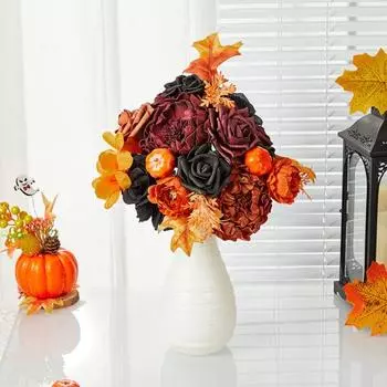 1 комплект искусственных цветов на Хэллоуин, подарочная коробка, готический реалистичный искусственный шелковый цветок, сделай сам, осенний фестиваль урожая, День благодарения, букет искусственных цветов для дома чёрный