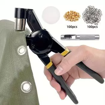 1 комплект из 200 прочных металлических дыроколов с люверсами 3/8 , автоматический пружинный механизм, эргономичная ручка, для брезента, кожи, ткани 1 Set