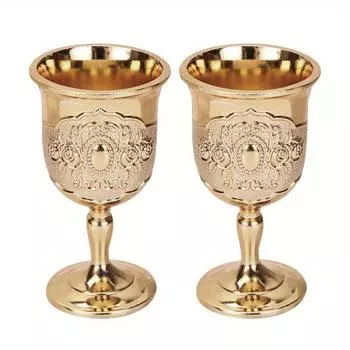 1 комплект из 2 металлических винтажных бокалов, небьющиеся бокалы, бокалы для вина, рельефные бокалы для домашней вечеринки, свадьбы, подарочные бокалы для напитков золотистый