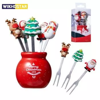 1 комплект из 5 предметов, рождественская елка, набор вилок для фруктов из нержавеющей стали, мини-милые столовые приборы для салата, кухонные гаджеты