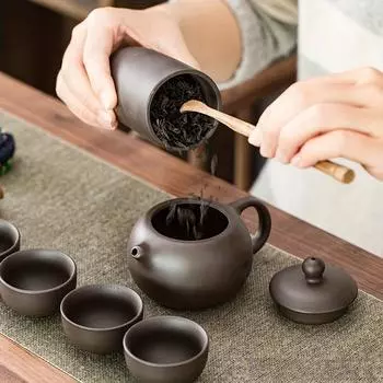 1 комплект из 5 шт. керамический дорожный чайный сервиз, набор из фиолетовой глины, включает в себя один горшок и четыре чашки, экспресс-чашку, портативный чайный сервиз для кемпинга, домашнего ресторана H