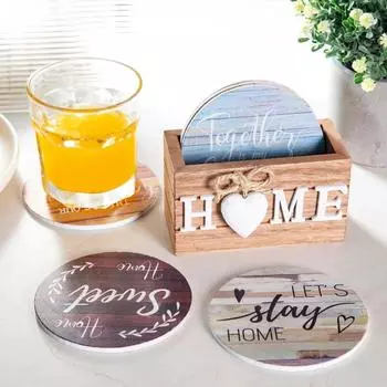 1 комплект из 6 деревянных антикварных настольных ковриков для столовой и чашек (Включая полки) Чтобы сделать дом более гостеприимным, используйте произведения искусства