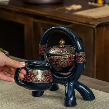 1 комплект из 7 предметов керамического чайного сервиза включает в себя 1 чайник и 6 чайных чашек. Креативный автоматический чайник, противообжигающий ленивый автоматический чайный сервиз. Новинка, чайный сервиз, выпускной.