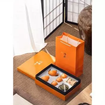 1 комплект из 7 шт., керамический чайный сервиз в китайском стиле, благородный оранжевый чайник и чашки, подарочная коробка, аксессуары для чая кунг-фу с курильницей и канистрой для чая, домашний Gath