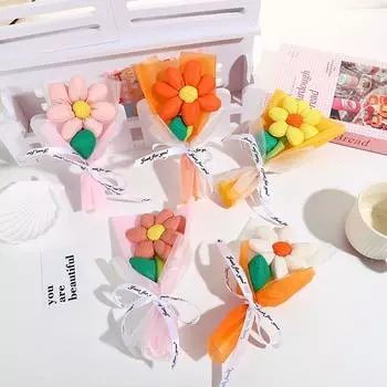 1 комплект из мультяшных цветов из ткани с семью лепестками, букет подсолнухов, праздничные подарки, один букет, подарки на день рождения, 5 цветов