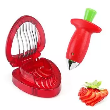 1 комплект из нержавеющей стали, нарезка для клубники и шелушения клубники, вишня, фрукты, овощи, инструмент для удаления стеблей и листьев клубники, многофункциональное руководство красный