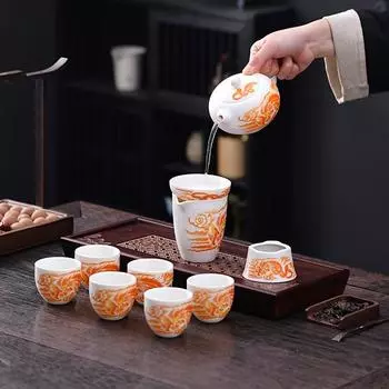 1 комплект изысканного керамического чайного сервиза «Танец Феникса» с подарочной коробкой, включая чашки, чайник и морской чай. Идеально подходит для весенних праздников, праздников, дней рождения, традиционный дизайн. Ceramics