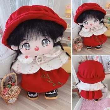 1 комплект изысканных красных беретов, уютная на ощупь хлопковая кукольная одежда 20 см, мягкая шаль в виде идола, платье, шляпа, игрушка для девочки в подарок