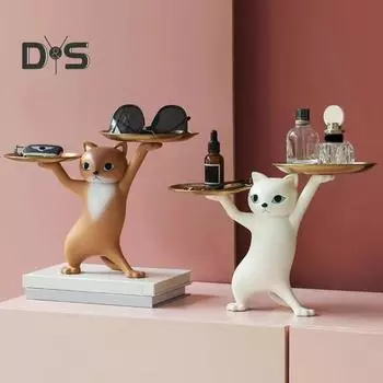 1 комплект, изысканный лоток для хранения, украшение, креативная практичная тарелка для хранения на крыльце, украшение в виде скульптуры кота бежевый