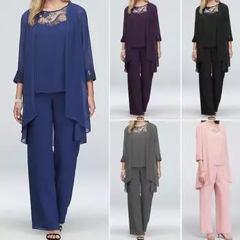 1 комплект, кардиган, жилет, брюки, кружевной лоскутный женский облегающий вязаный крючком деловой комплект, уличная одежда M чёрный