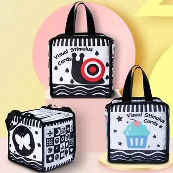 1 комплект карточных тканевых книг с милым узором, обучающая игрушка для визуального развития, детские книги из мягкой ткани для мальчиков и девочек черный белый