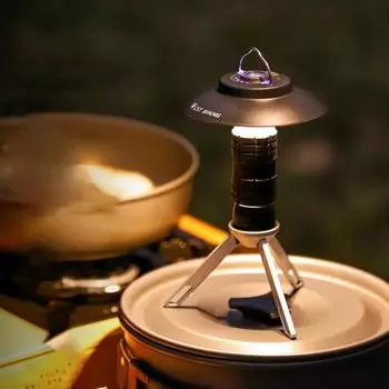 1 комплект кемпинговой лампы Type-C с быстрой зарядкой, различные режимы с крючком, окружающая подсветка, высокая яркость, треугольная стойка, уличное аварийное освещение чёрный