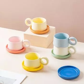 1 комплект керамических кофейных чашек объемом 200 мл с блюдцами, кофейные кружки, подарочная посуда для дома и офиса, чашки для эспрессо из фарфора 200ml розовый