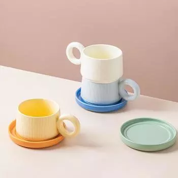 1 комплект керамических кофейных чашек объемом 200 мл с блюдцами, кофейные кружки, подарочная посуда для дома и офиса, чашки для эспрессо из фарфора 200ml розовый