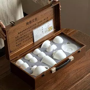 1 комплект керамический чайный сервиз с подарочной коробкой бараний жир нефрит белый фарфоровый чайник с тремя талантливыми крышками набор чаш бытовые чайные подарки чайная посуда подарочная коробка Chine A Mutton-fat Jade Tea Set