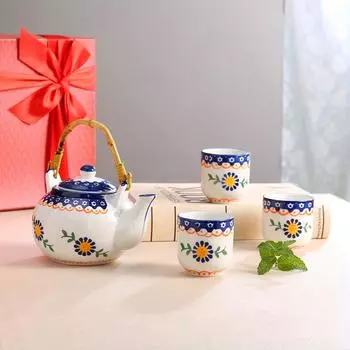 1 комплект, керамический чайный сервиз с ручной росписью в польском стиле, чайник с подъемной балкой, чайный сервиз Gongfu, включает в себя 1 горшок и 6 чашек с сетчатым фильтром, чайные аксессуары, подарки Ceramics