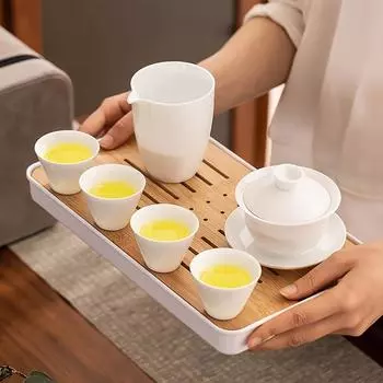 1 комплект керамического чайного сервиза из белого фарфора, чайный сервиз Gongfu с подносом для чая, простой китайский чайный сервиз для дома, ресторана, отеля, офиса, чайные аксессуары, бизнес-ги