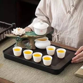 1 комплект керамического чайного сервиза кунг-фу с дизайном лотоса. Полуавтоматический ленивый чайный сервиз с вращающейся функцией. Церемониальные аксессуары. 6 чашек с чайным подносом для жизни.