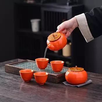 1 комплект керамического чайного сервиза в стиле хурмы, чайный сервиз, подходящий для семейного сбора, путешествий на открытом воздухе, подарок на день рождения, праздничный подарок, подарок на весенний фестиваль, аксессуар для чая Ceramics