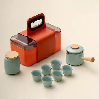 1 комплект керамического чайного сервиза включает в себя 1 чайник, 6 чайных чашек и чайную банку с двусторонней ручкой, чайник, портативный дорожный чайный сервиз, уличный чайный набор для кемпинга, для домашнего кемпинга