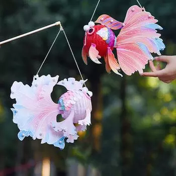 1 комплект китайских светящихся бумажных фонарей, фонарей в виде золотых рыбок, набор для самостоятельного изготовления, детский подарок ручной работы, лунный фонарь на праздник середины осени красный