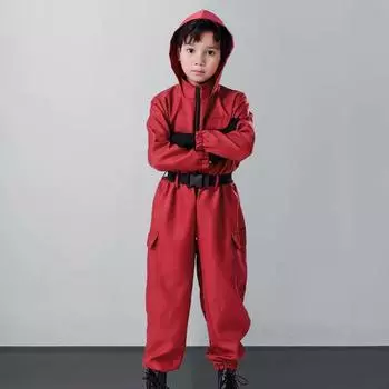 1 комплект комбинезона с поясом и перчатками для взрослых и детей, свободные карманы, застежка-молния, цельный наряд, мультяшный костюм для косплея 150CM красный