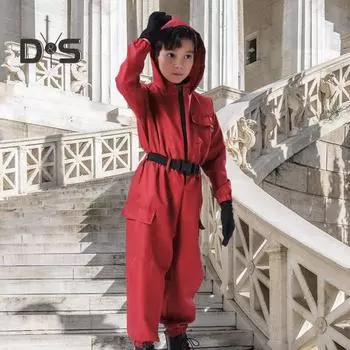 1 комплект комбинезона с поясом и перчатками для взрослых и детей, свободные карманы, застежка-молния, цельный наряд, мультяшный костюм для косплея 120 cm красный