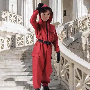 1 комплект комбинезона с поясом и перчатками для взрослых и детей, свободные карманы, застежка-молния, цельный наряд, мультяшный костюм для косплея 120 cm красный