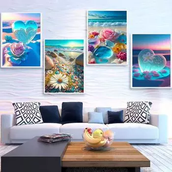 1 комплект, комплект для рисования со стразами, изысканное сердце, цветочный узор, стразы, художественный проект, украшение для дома A